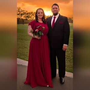 Azazie DaphneA-Line Ruffled Chiffon Floor-Length Dress Burgundy Size A 18